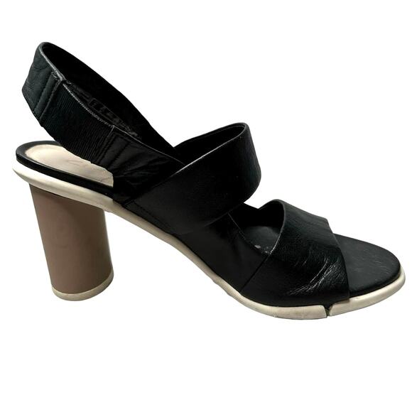 Clarks Womens 8.5M Imali Jasmine Leather Sandals Chunky Heels Black Open Toe - Picture 1 of 9